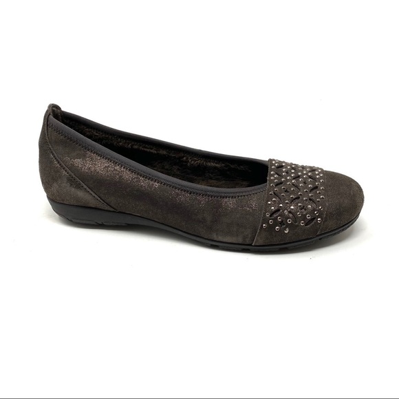 Gabor Bling Faux Fur Lined Flats Dark Fango - Picture 1 of 9